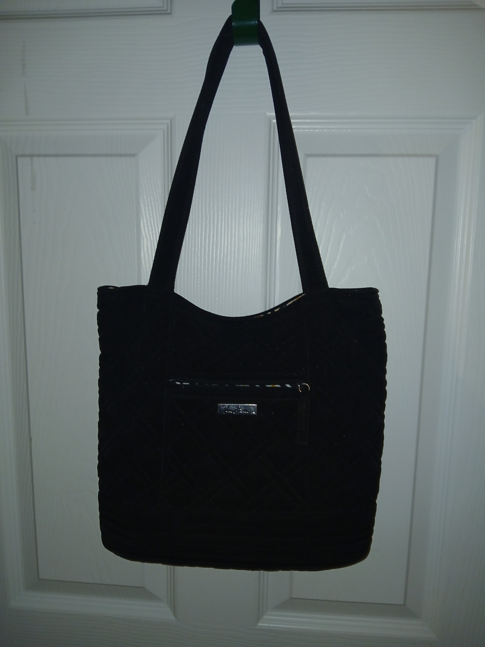 Vera Bradley Black Quilted Tote Bag Purse With Pretty Yellow Pattern Lining